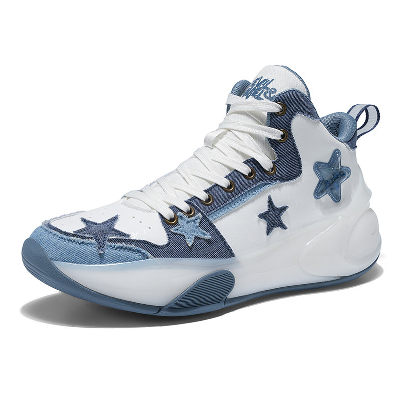 DEVIL & ANGEL Men's Basketball Shoes, Urban Streetwear Fashion Sneakers with Unique Liquid-Filled Chamber and Real Preserved Blue Roses, Professional High-Top Performance Midsole, Size 7-12