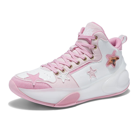 DEVIL & ANGEL Pink Star High-Top Sneakers Women's Fashion Basketball Shoes with Star Decoration, Chunky Platform Sole, Comfortable Breathable Upper, Size 5-11